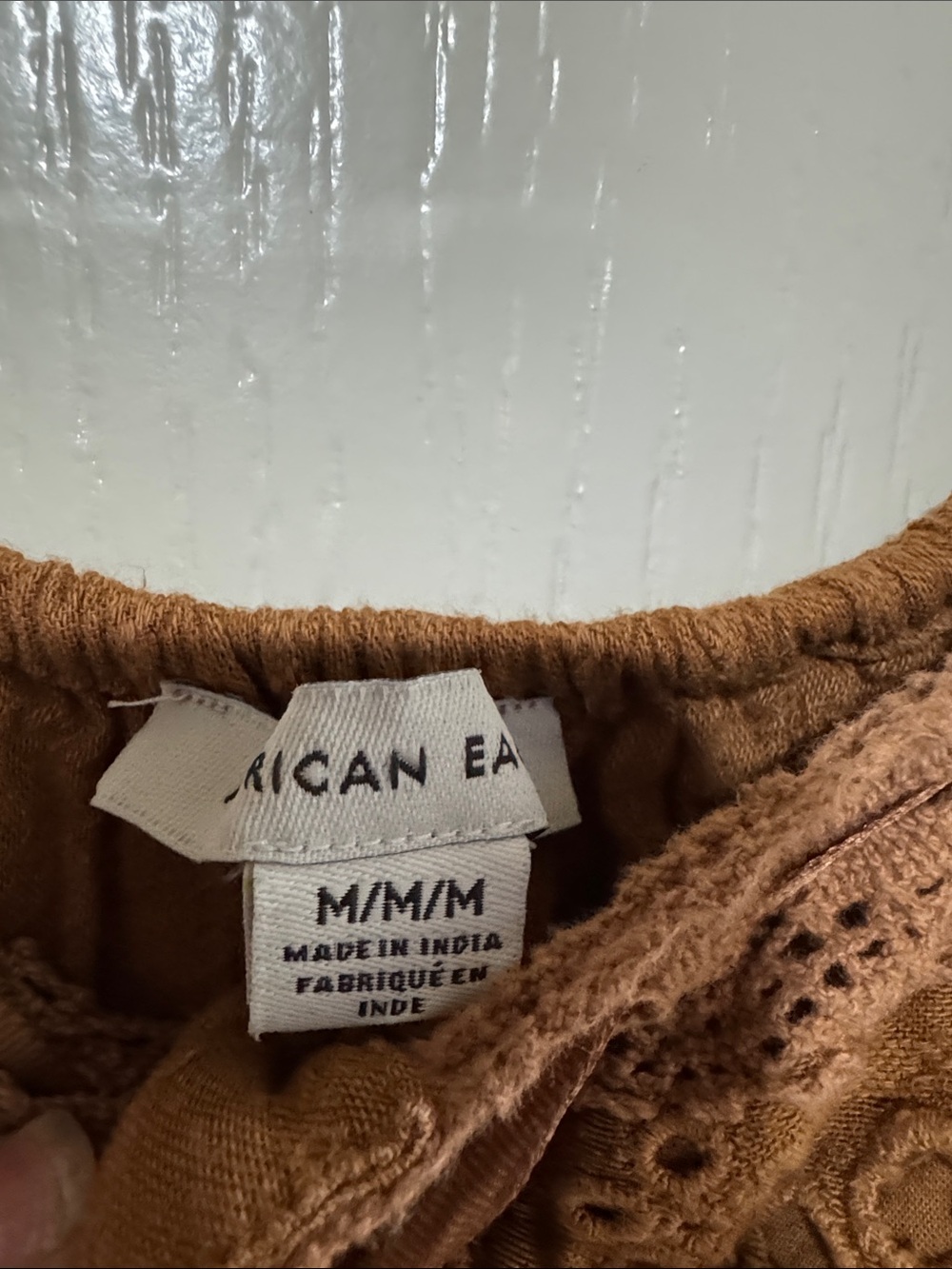American Eagle Outfitters Brown Eyelet Lace-Up Peasant Top - Picture 6 of 8